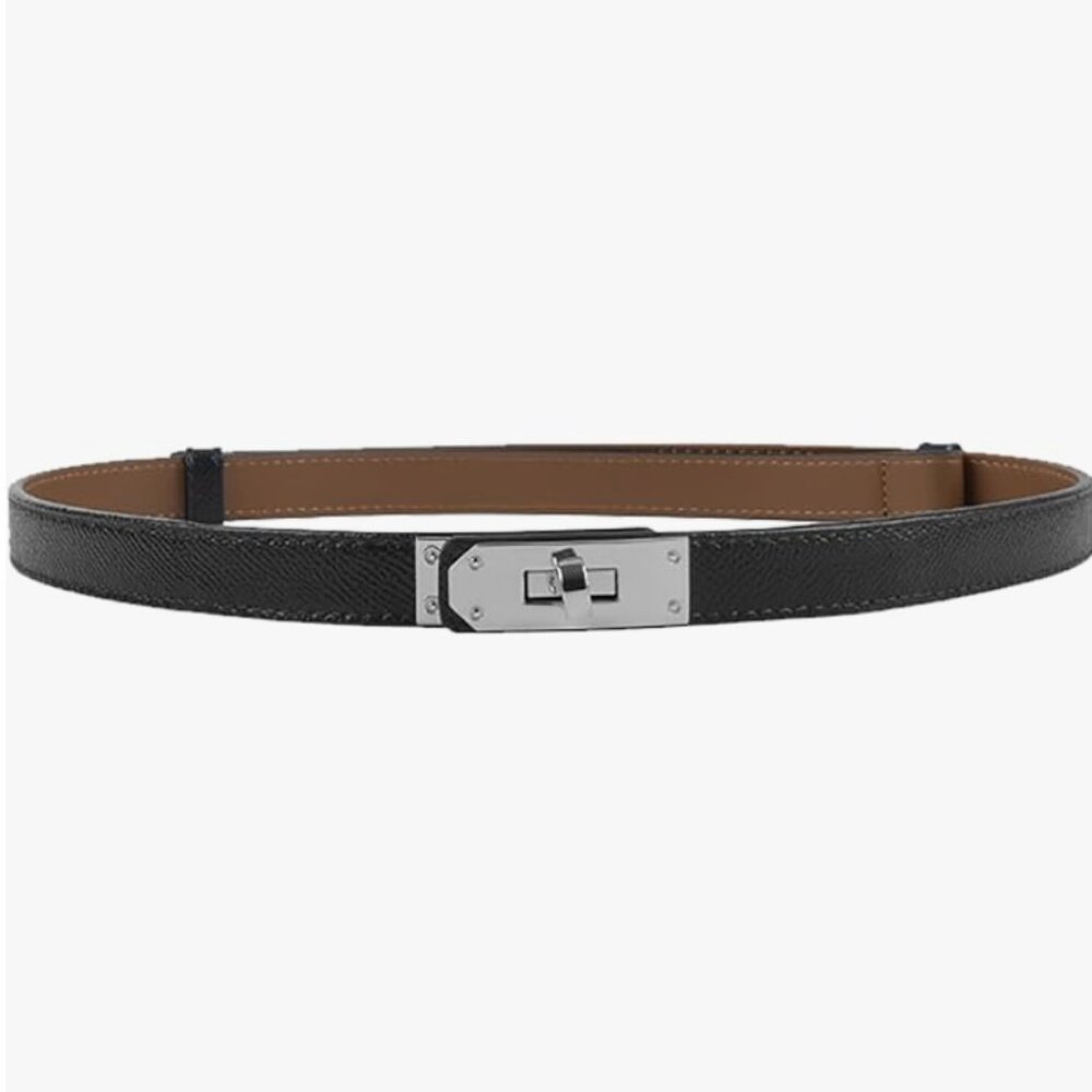 Thin Black Silver Buckle Adjustable Belt (New in box and protective wrapper)